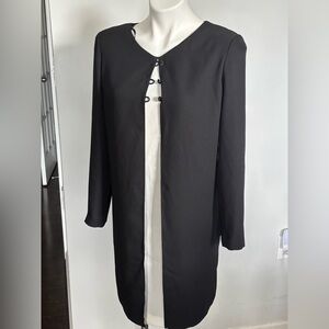 Liz Claiborne Black Collarless Coat Dress with Cream Center Panel